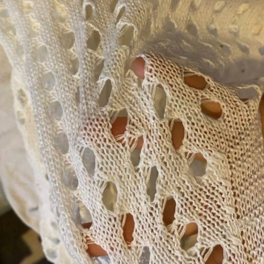 Boho hollow cut Knit Crochet Top beach vacation white - Picture 8 of 8